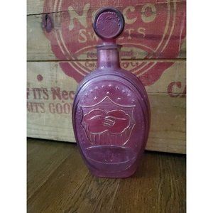 Vtg  1970 Ezra Brooks Whiskey Purple Pink Glass Bottle Decanter w/cork Cabin